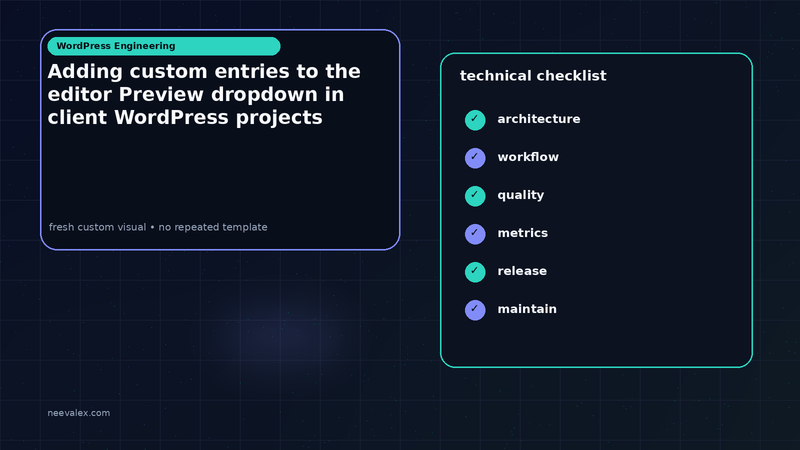Visual example for Adding custom entries to the editor Preview dropdown in client WordPress projects
