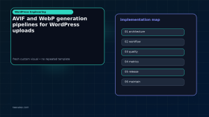 Generated visual related to AVIF and WebP generation pipelines for WordPress uploads
