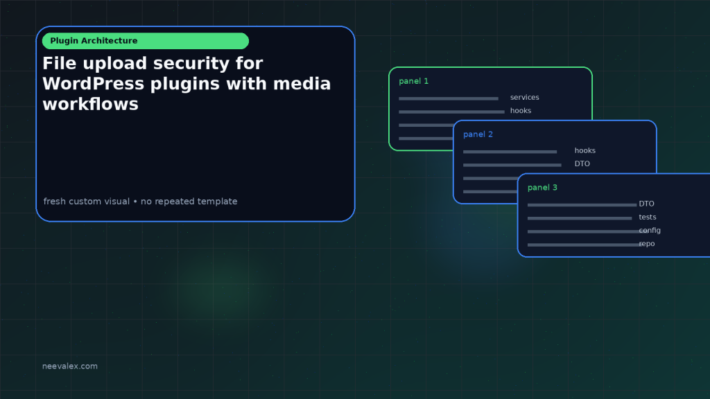 Generated visual related to File upload security for WordPress plugins with media workflows