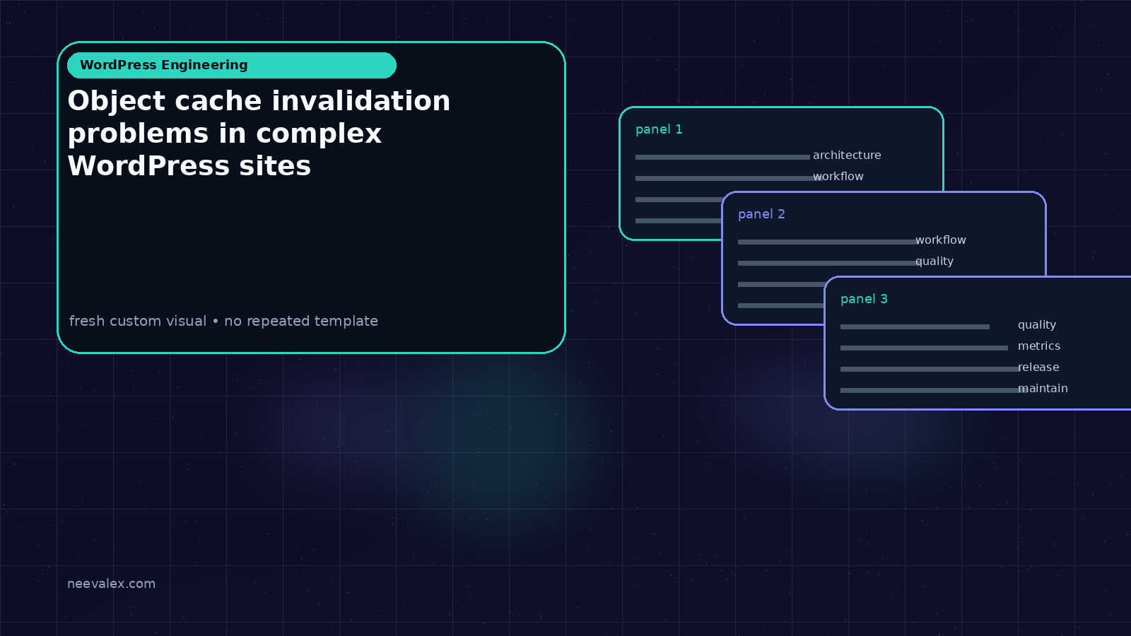 Visual example for Object cache invalidation problems in complex WordPress sites