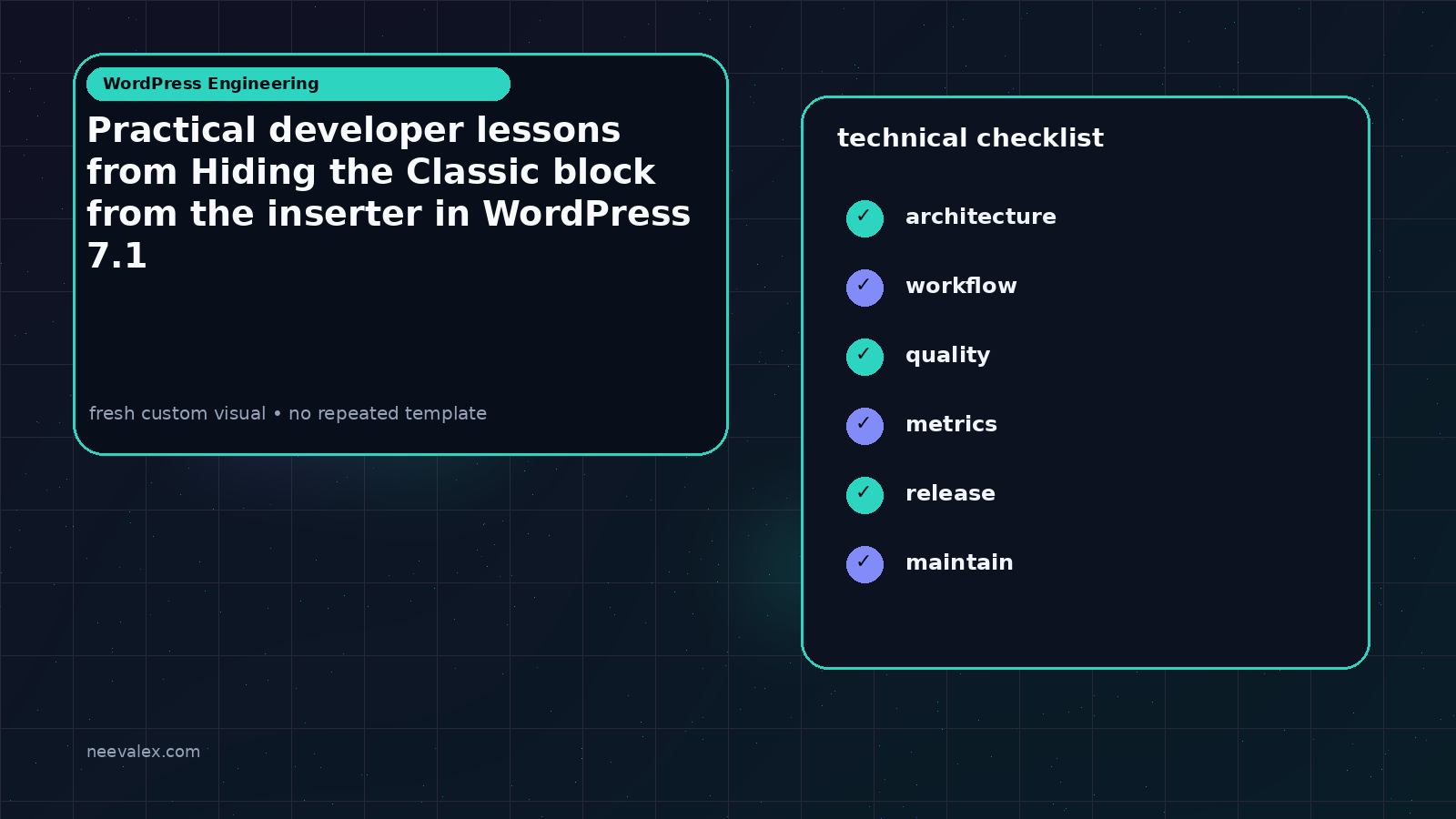 Main article image related to Practical developer lessons from Hiding the Classic block from the inserter in WordPress 7.1