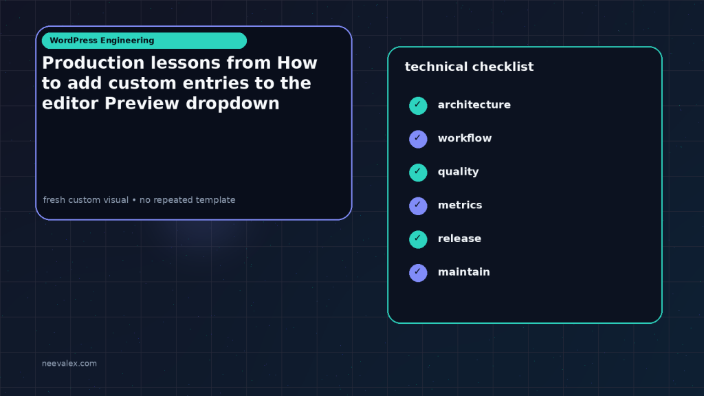 Generated visual related to Production lessons from How to add custom entries to the editor Preview dropdown