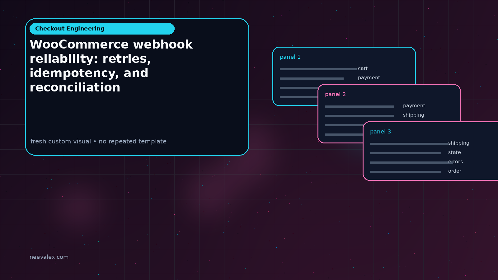 Visual example for WooCommerce webhook reliability: retries, idempotency, and reconciliation