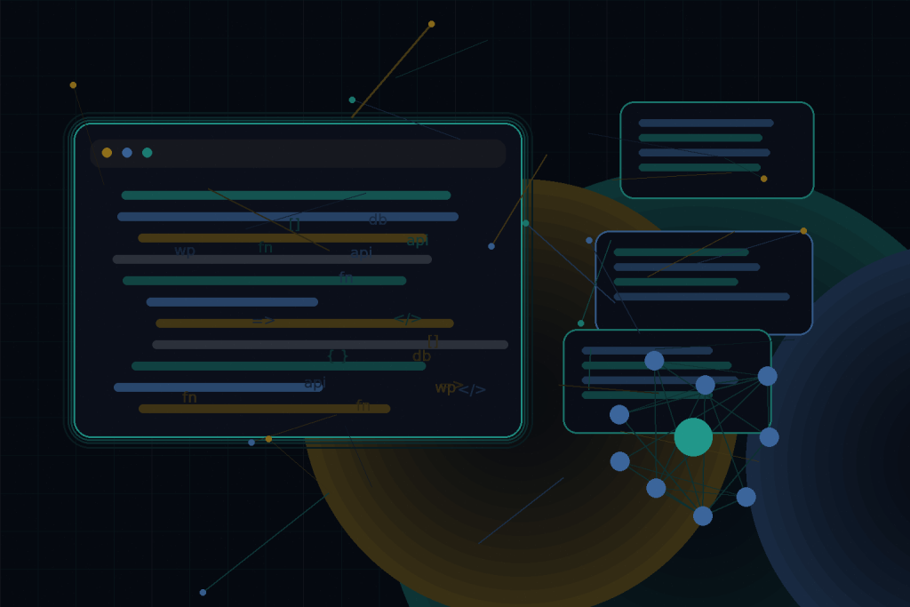 Dark technical editorial illustration for AI-First Tooling in Web Development (2026)