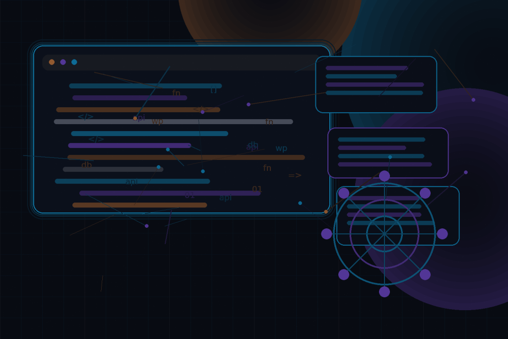 Dark technical editorial illustration for Headless WordPress + Laravel: practical integration patterns