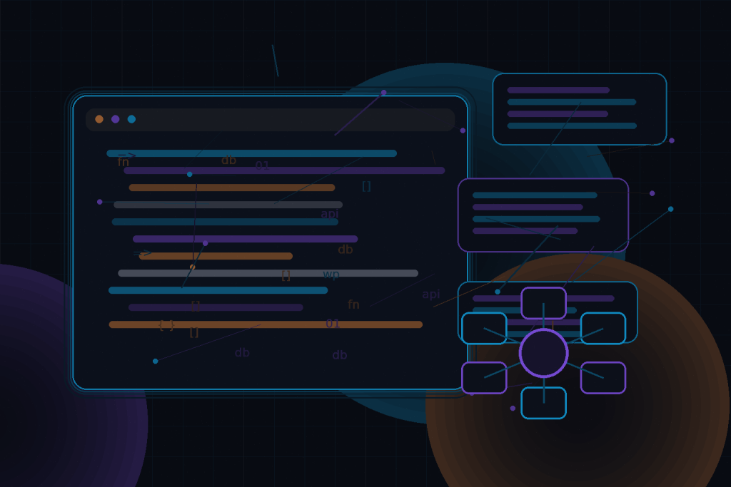 Dark technical editorial illustration for Building multilingual WordPress websites for international clients