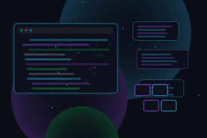 Dark technical editorial illustration for Docker-based local development workflow for WordPress developers