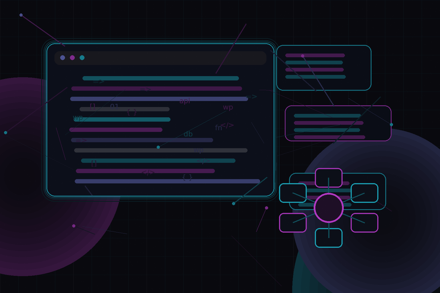 Technical editorial illustration for WordPress optimisation