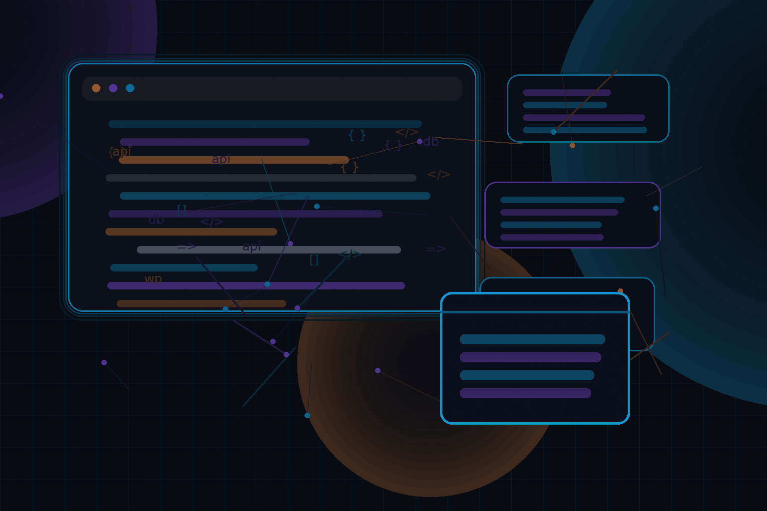 Technical editorial illustration for Using Gutenberg blocks to create readable long-form portfolio articles