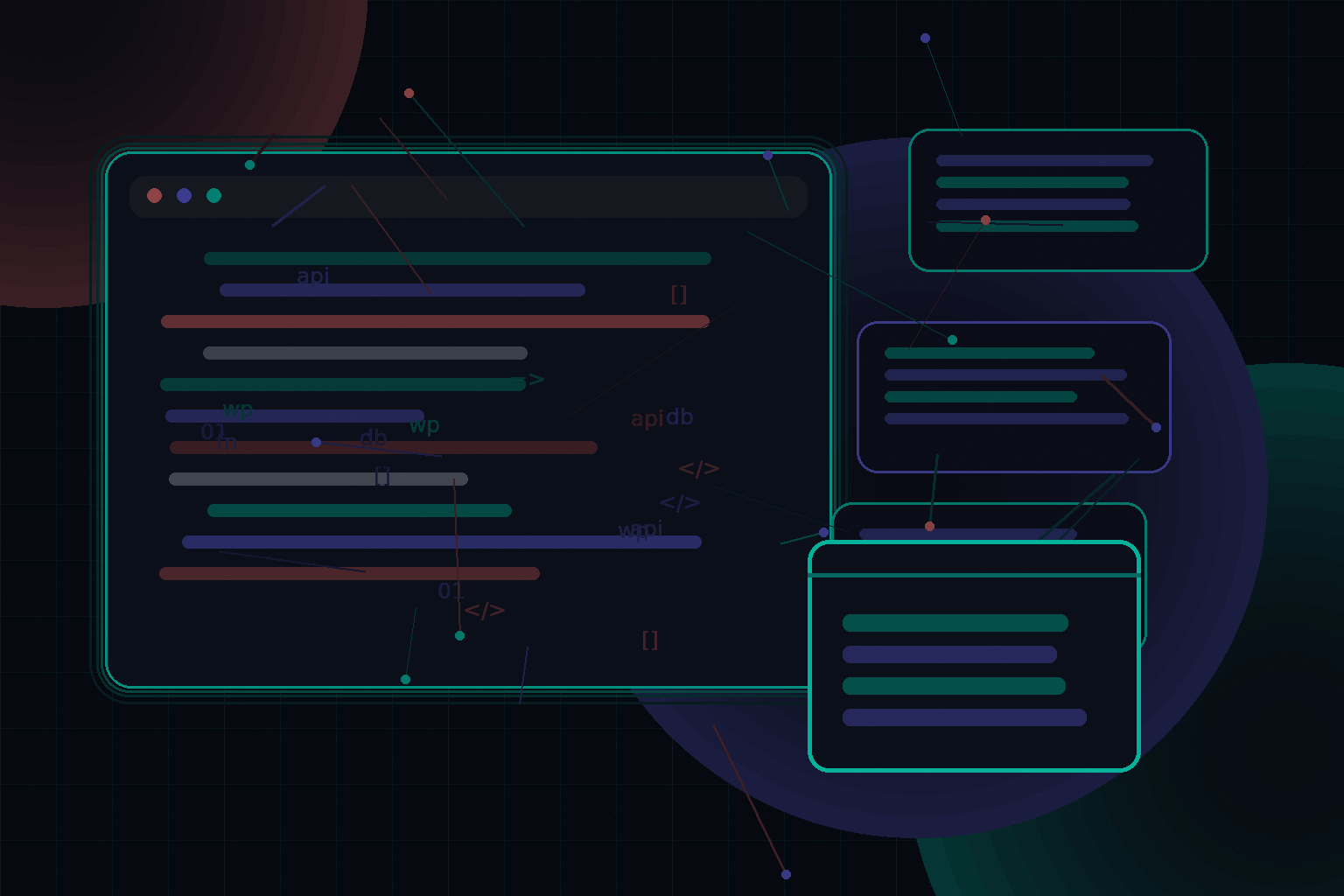 Technical editorial illustration for Headless WordPress with React and Next.js for high-performance portfolio websites