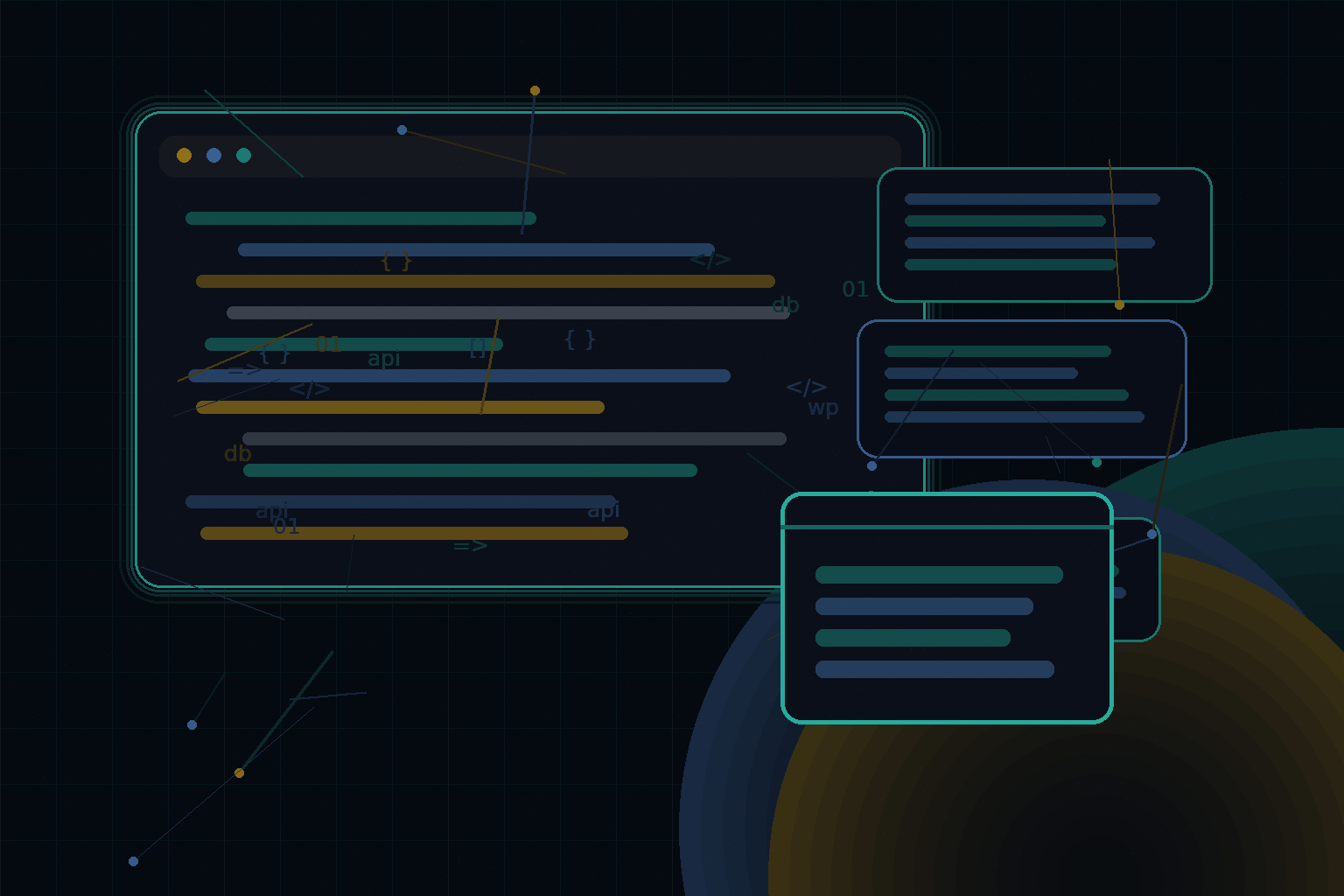 Technical editorial illustration for WordPress themes development