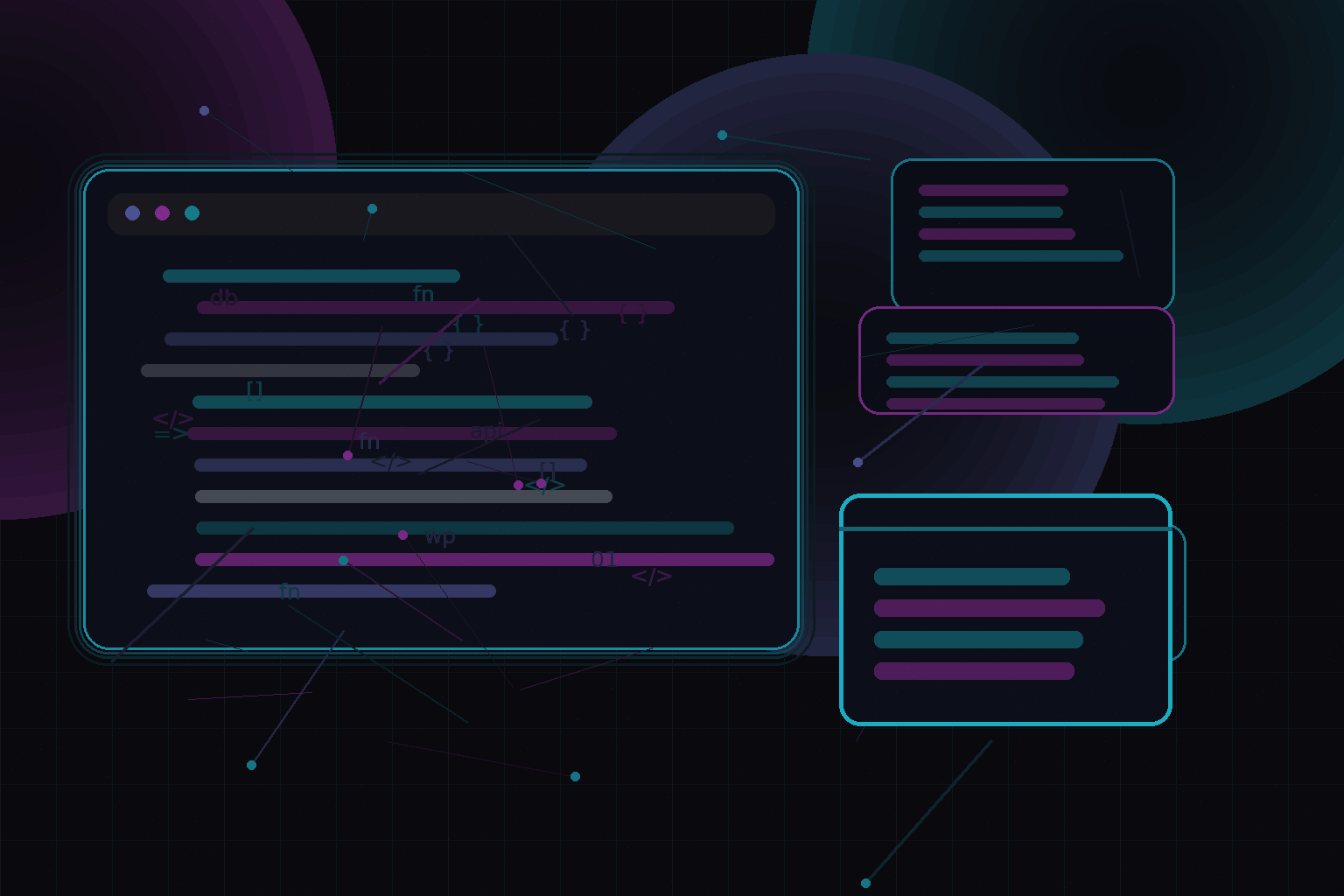 Technical editorial illustration for WordPress themes development