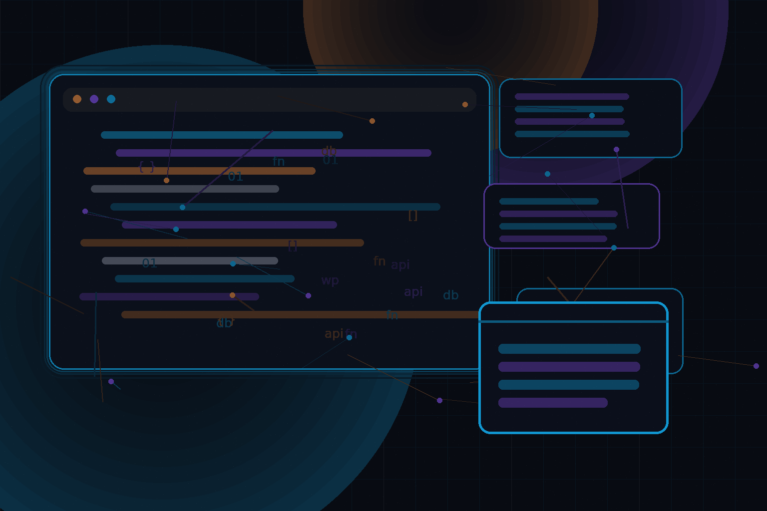 Technical editorial illustration for WordPress themes development