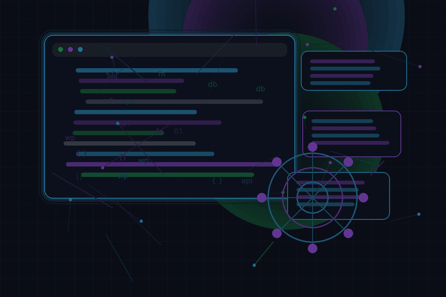 Technical editorial illustration for REST API integrations for WordPress, Laravel, and external services