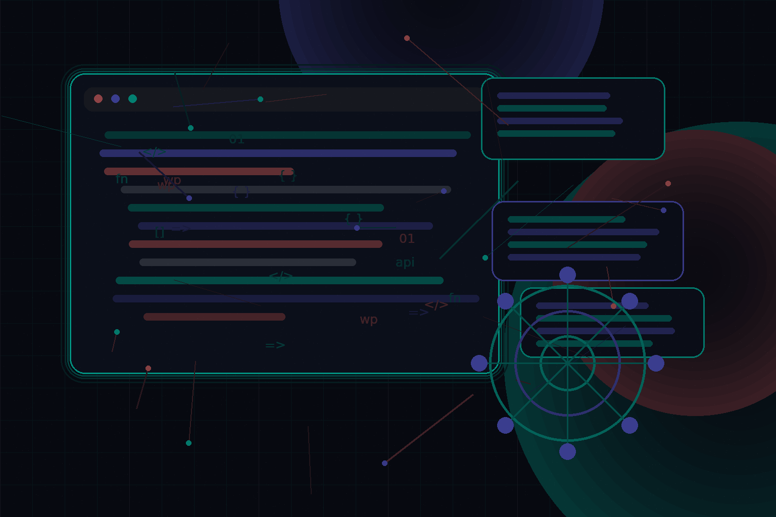 Technical editorial illustration for REST API integrations for WordPress, Laravel, and external services