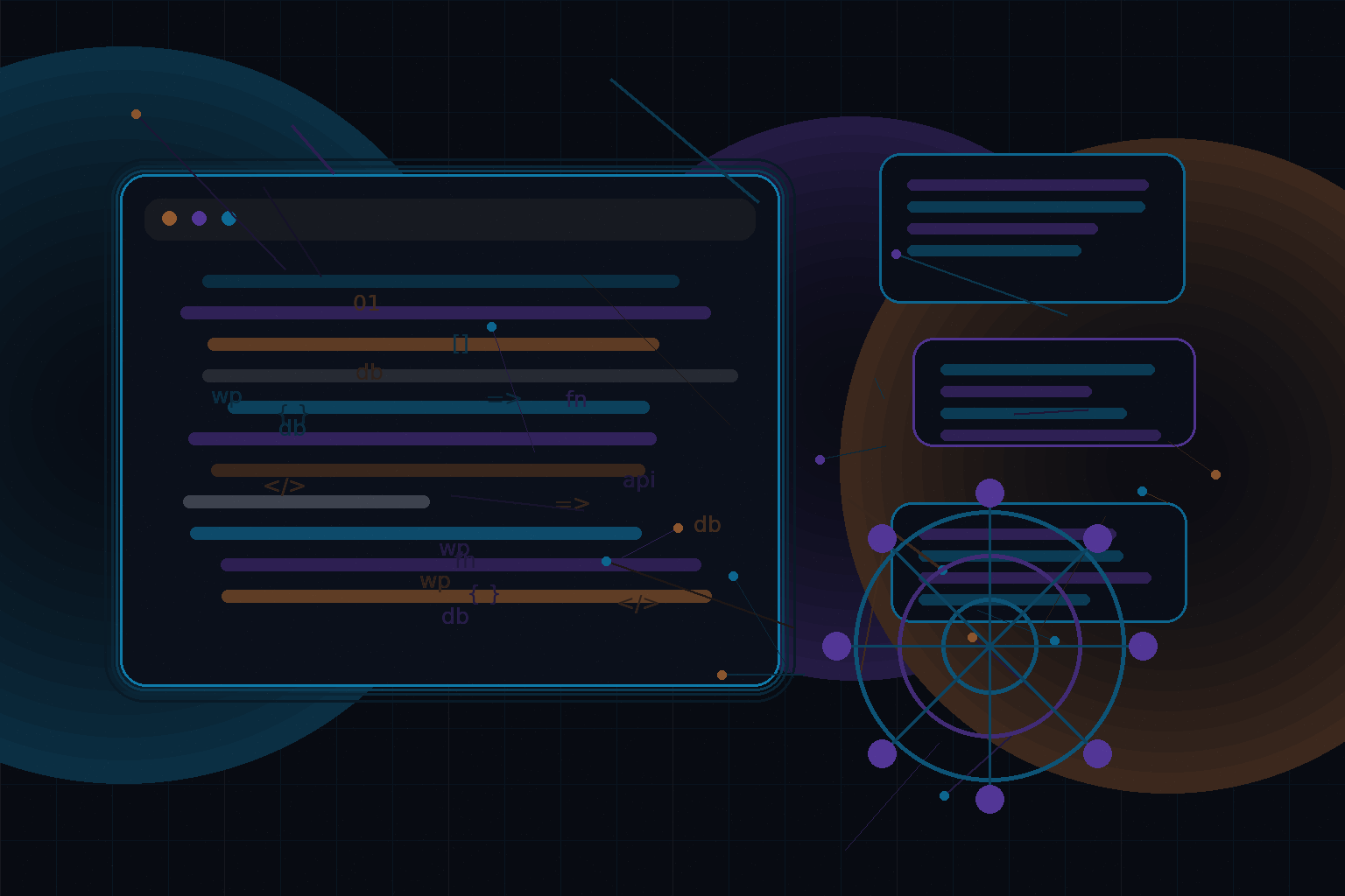 Technical editorial illustration for REST API integrations for WordPress, Laravel, and external services