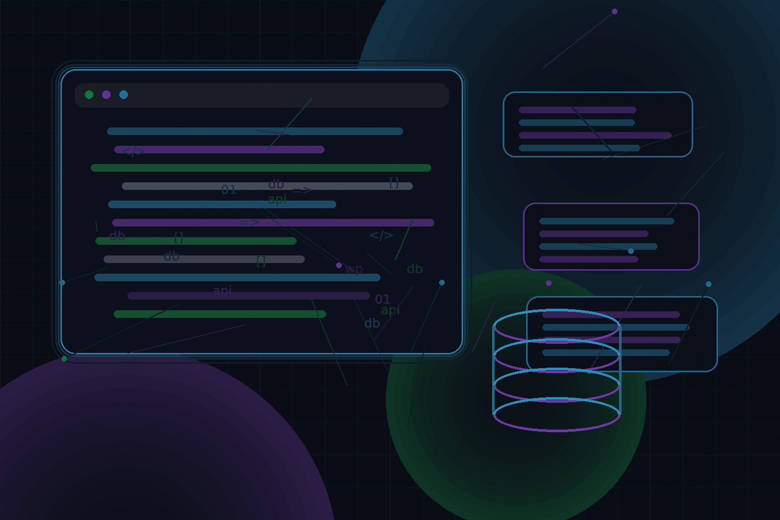 Technical editorial illustration for WordPress database cleanup, indexing, and query optimisation