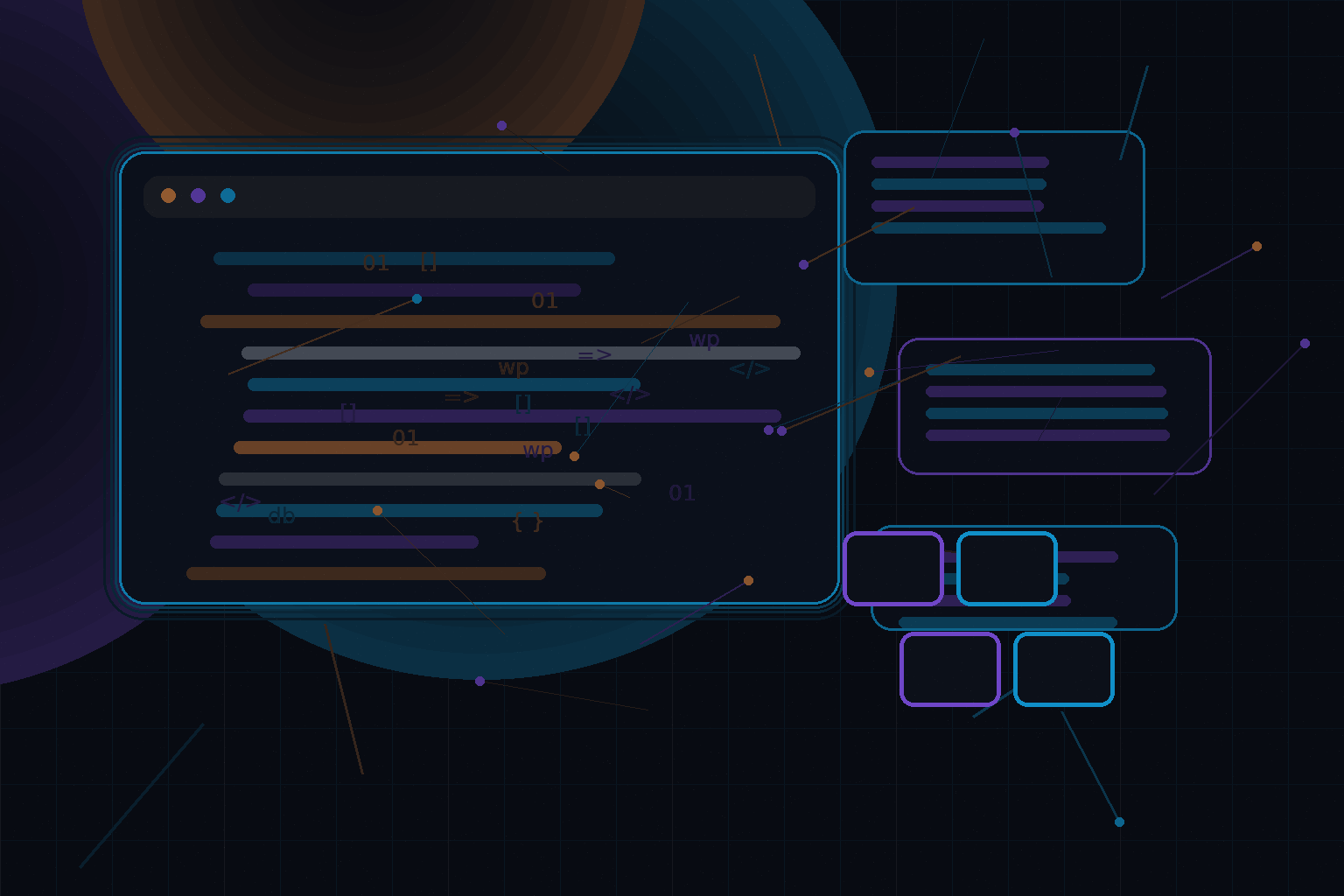 Technical editorial illustration for Kinsta, DigitalOcean, AWS, and cloud hosting choices for WordPress projects