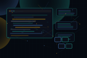 Dark technical editorial illustration for Docker-based local development workflow for WordPress developers