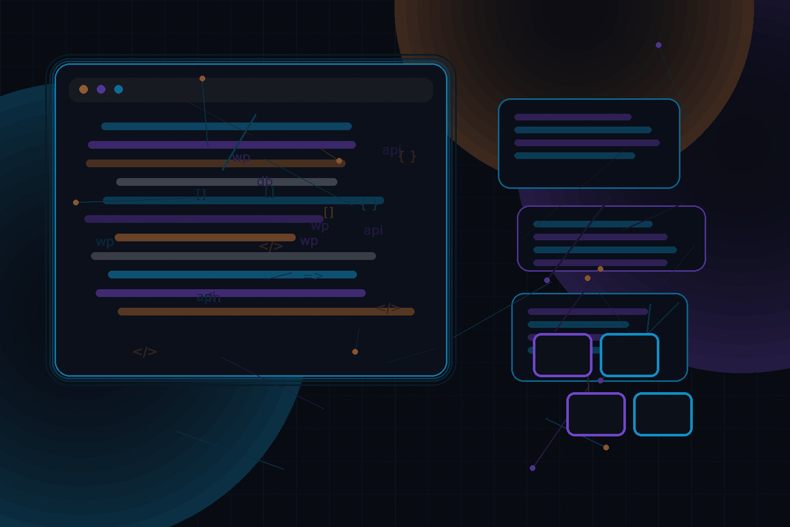 Technical editorial illustration for Docker-based local development workflow for WordPress developers