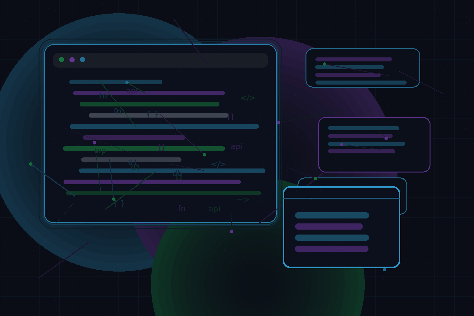 Technical editorial illustration for WordPress and React: choosing between classic themes and headless architecture