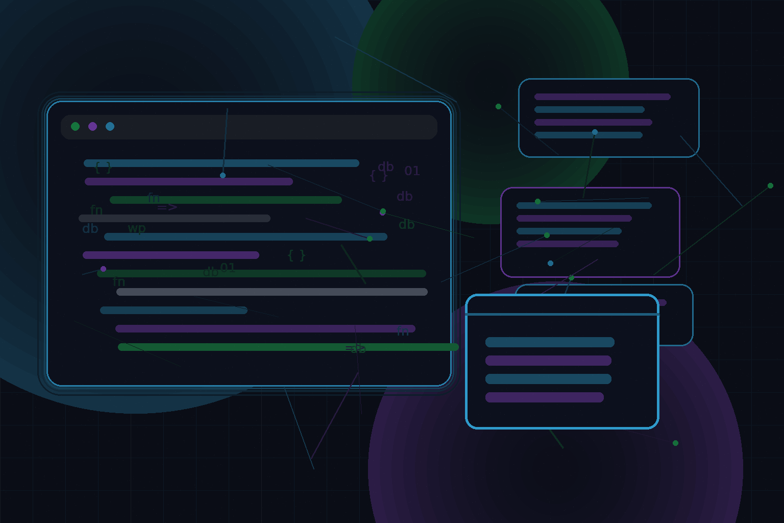 Technical editorial illustration for WordPress and React: choosing between classic themes and headless architecture