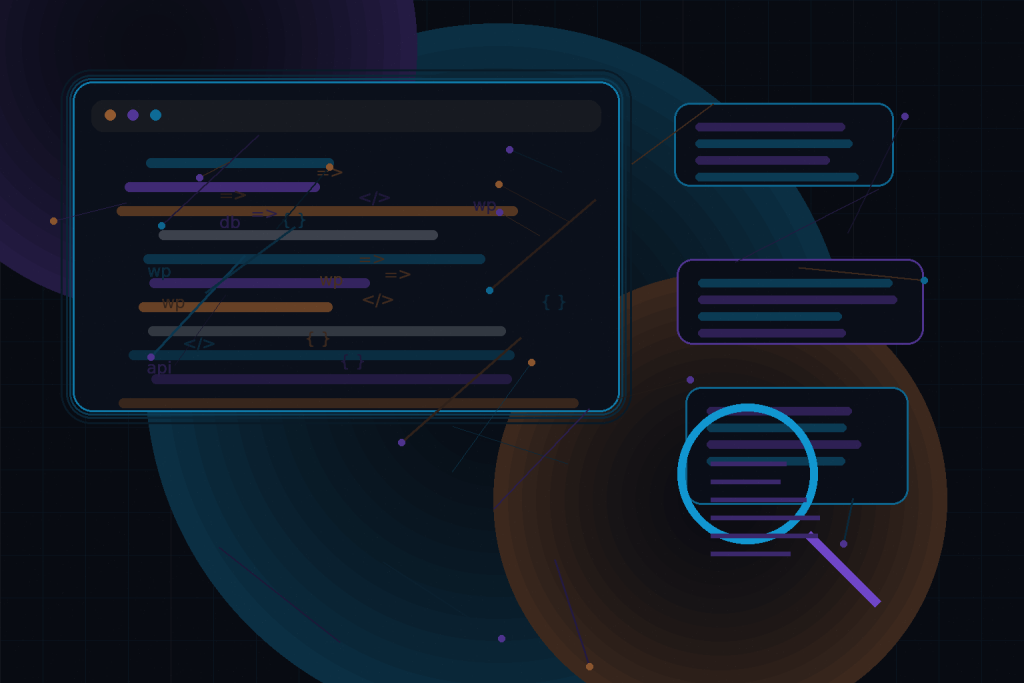 Dark technical editorial illustration for Technical SEO for WordPress developers: schema, sitemaps, and performance