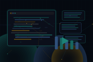 Dark technical editorial illustration for Performance budgeting for WordPress websites with rich media and animations