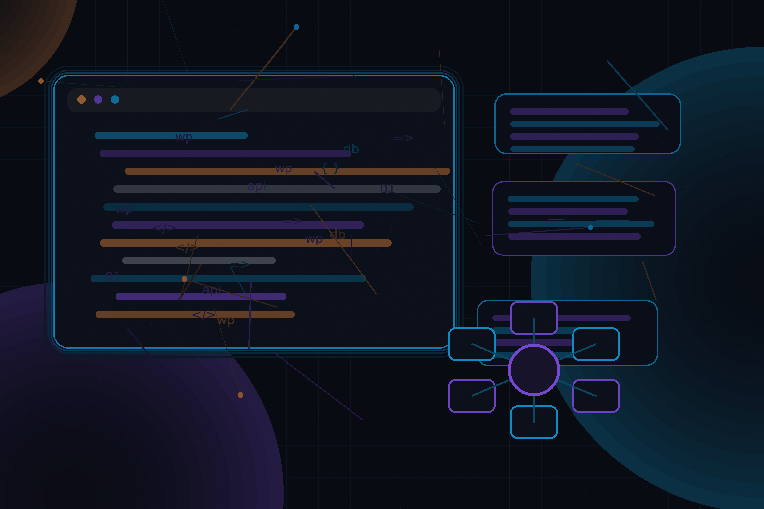 Technical editorial illustration for Combining Laravel frontends with WordPress as a content backend