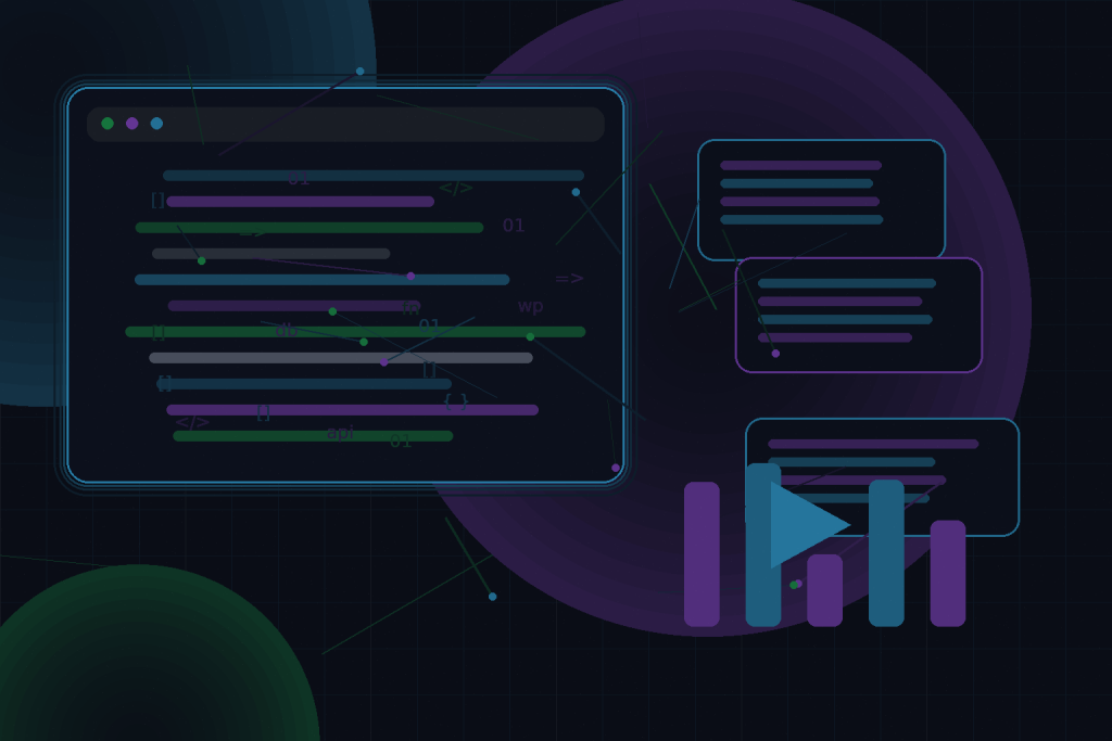 Dark technical editorial illustration for Scaling WordPress media, images, and caching for faster page loads
