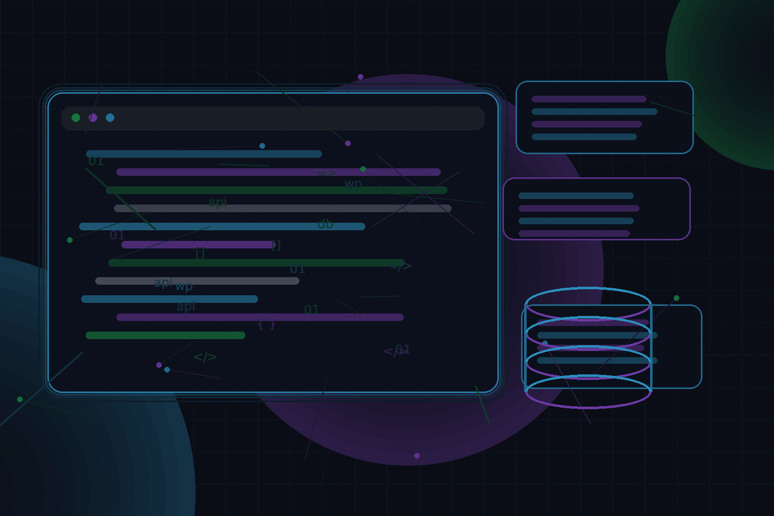 Technical editorial illustration for WordPress performance debugging with Query Monitor, Xdebug, slow logs, and real user metrics
