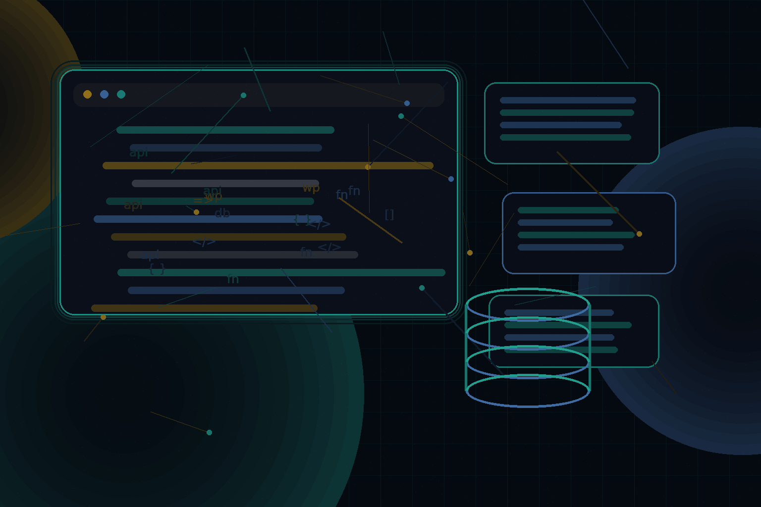 Technical editorial illustration for WordPress performance debugging with Query Monitor, Xdebug, slow logs, and real user metrics
