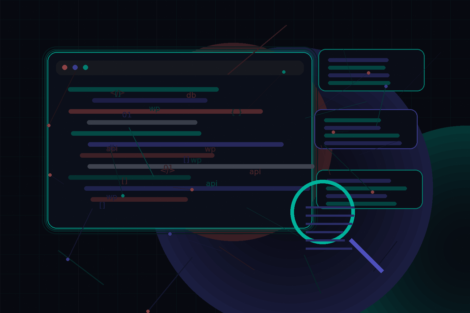 Technical editorial illustration for Search architecture for WordPress: native search, Elasticsearch, Meilisearch, and relevance tuning