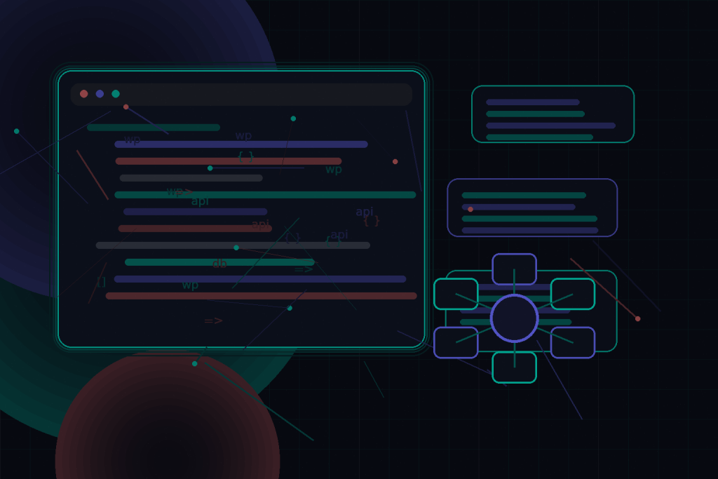 Dark technical editorial illustration for Building WordPress websites that are easier for clients to edit