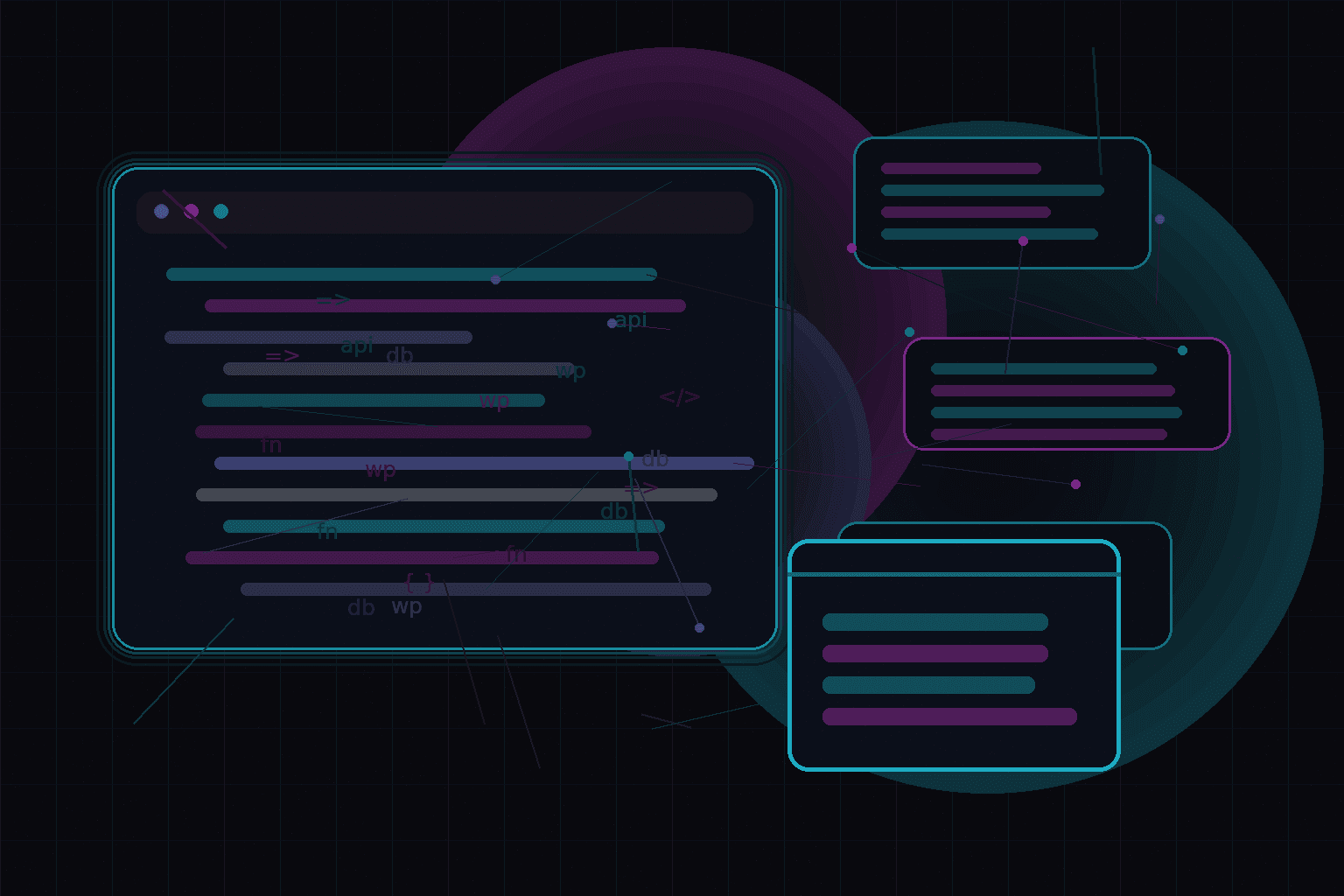 Technical editorial illustration for Building reusable WordPress theme blocks without overengineering