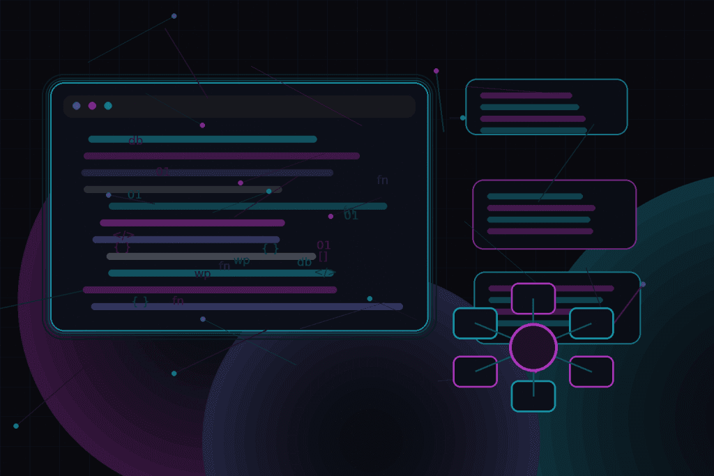 Dark technical editorial illustration for WordPress accessibility basics developers often miss