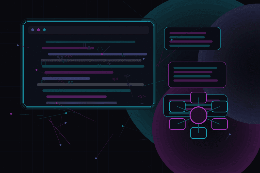 Dark technical editorial illustration for Building custom WordPress admin pages for internal business tools