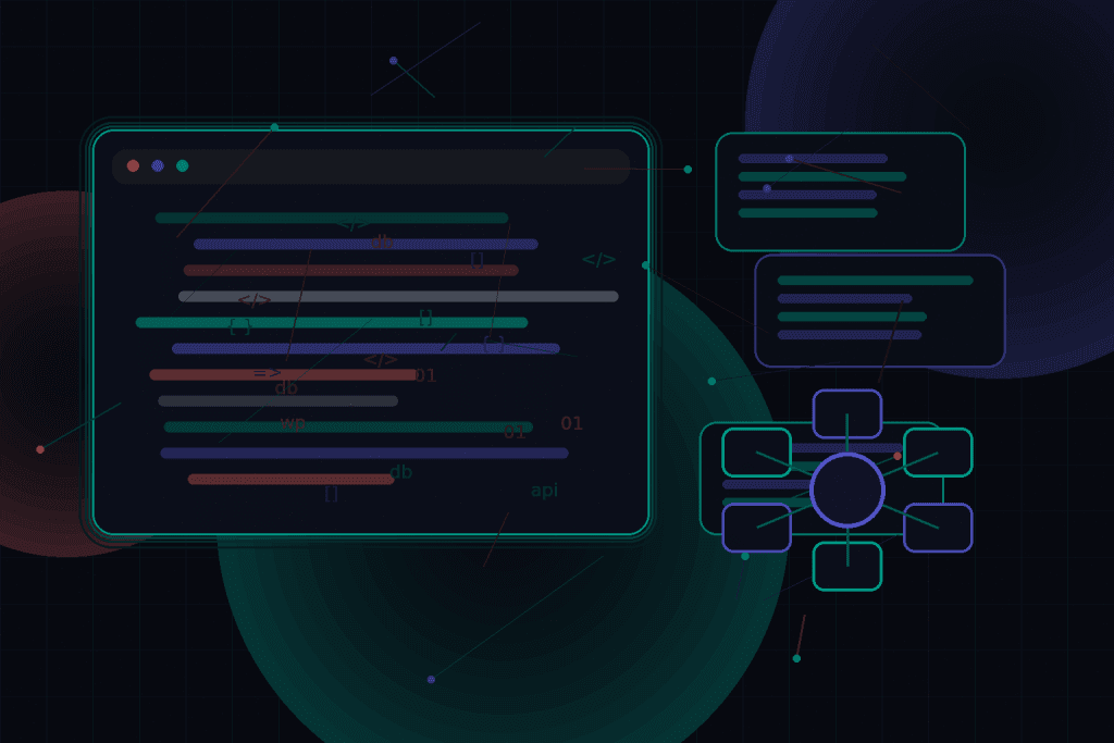 Dark technical editorial illustration for How to choose between custom fields, taxonomies, and post meta in WordPress