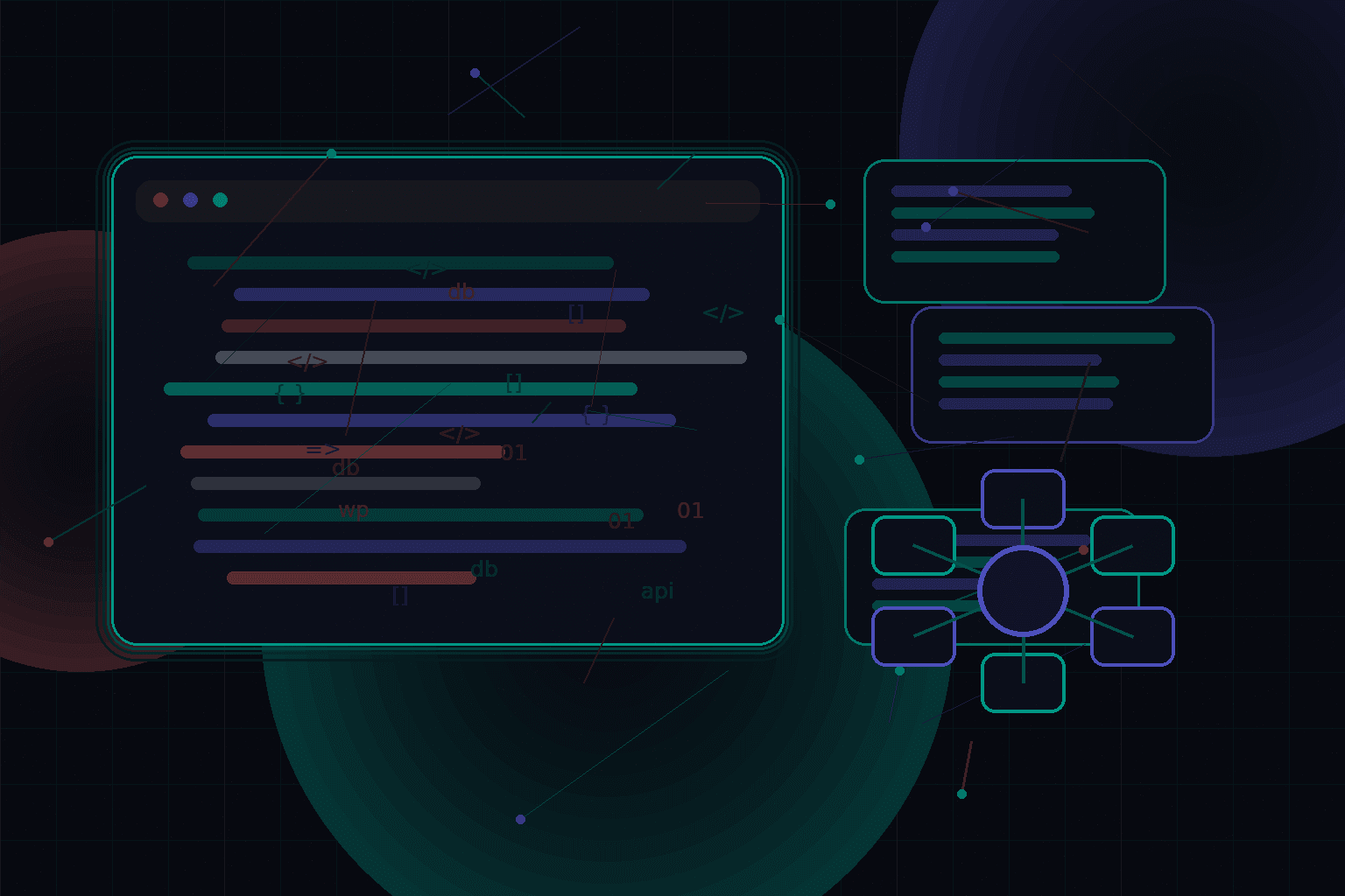 Technical editorial illustration for How to choose between custom fields, taxonomies, and post meta in WordPress