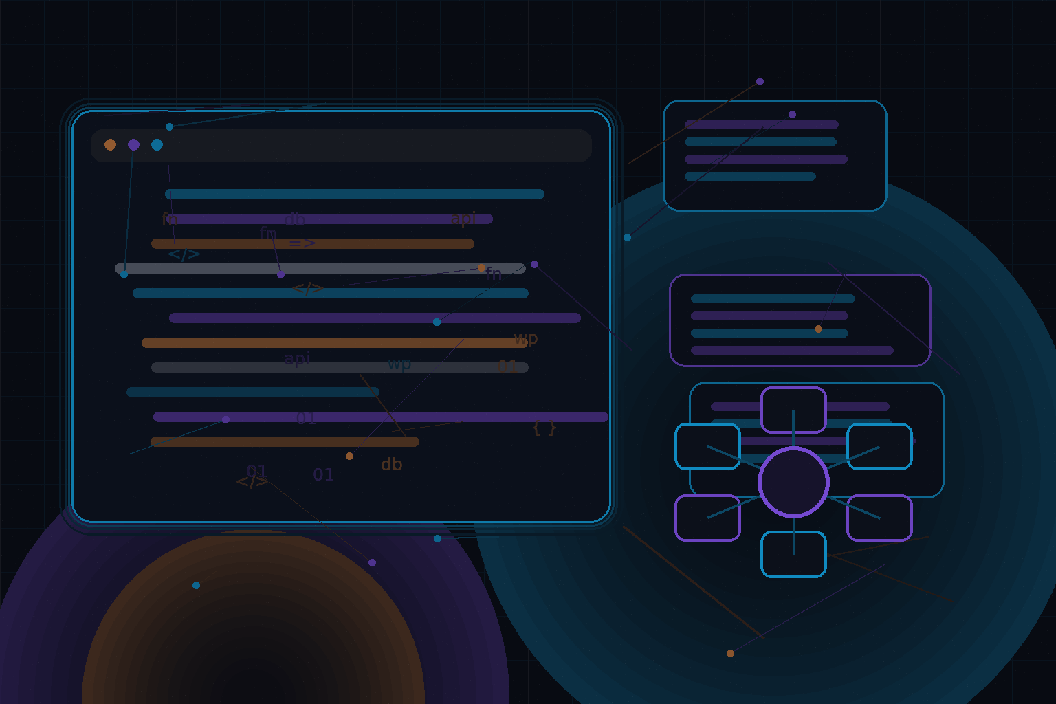 Technical editorial illustration for How to choose between custom fields, taxonomies, and post meta in WordPress