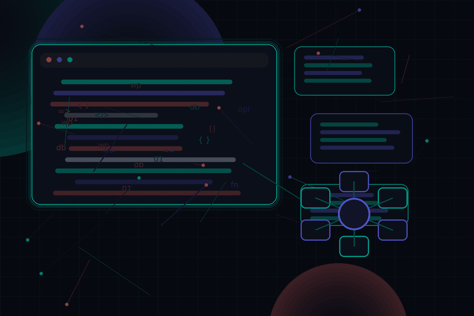 Technical editorial illustration for How to choose between custom fields, taxonomies, and post meta in WordPress