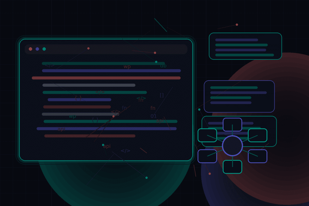 Dark technical editorial illustration for WordPress error logging: where to look and how to make logs useful