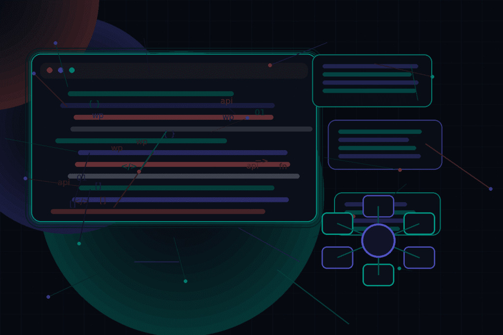 Dark technical editorial illustration for Reducing plugin dependency in WordPress projects