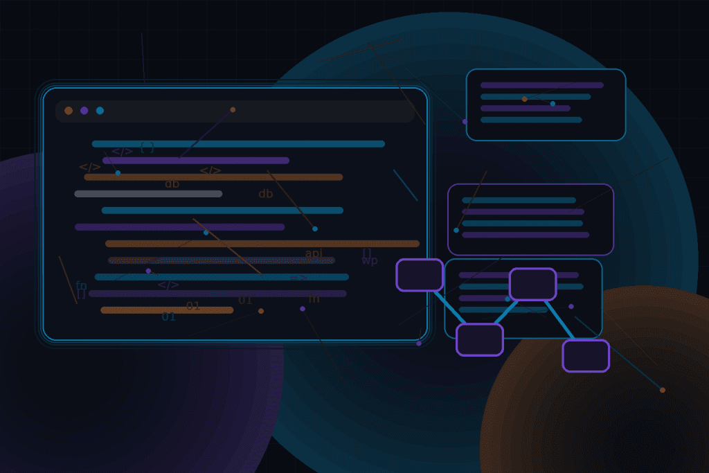 Dark technical editorial illustration for WordPress deployment checklist for client websites
