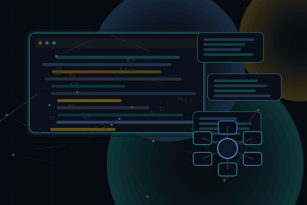 Dark technical editorial illustration for How to organize a professional WordPress codebase in Git