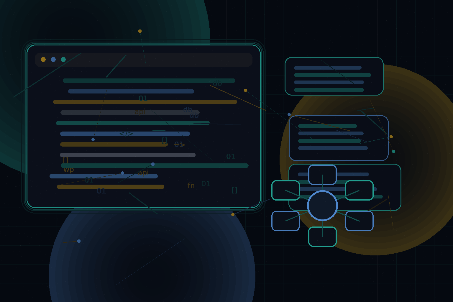 Technical editorial illustration for Modeling complex content relationships in WordPress