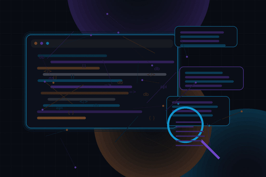 Dark technical editorial illustration for Building semantic search for a WordPress knowledge base