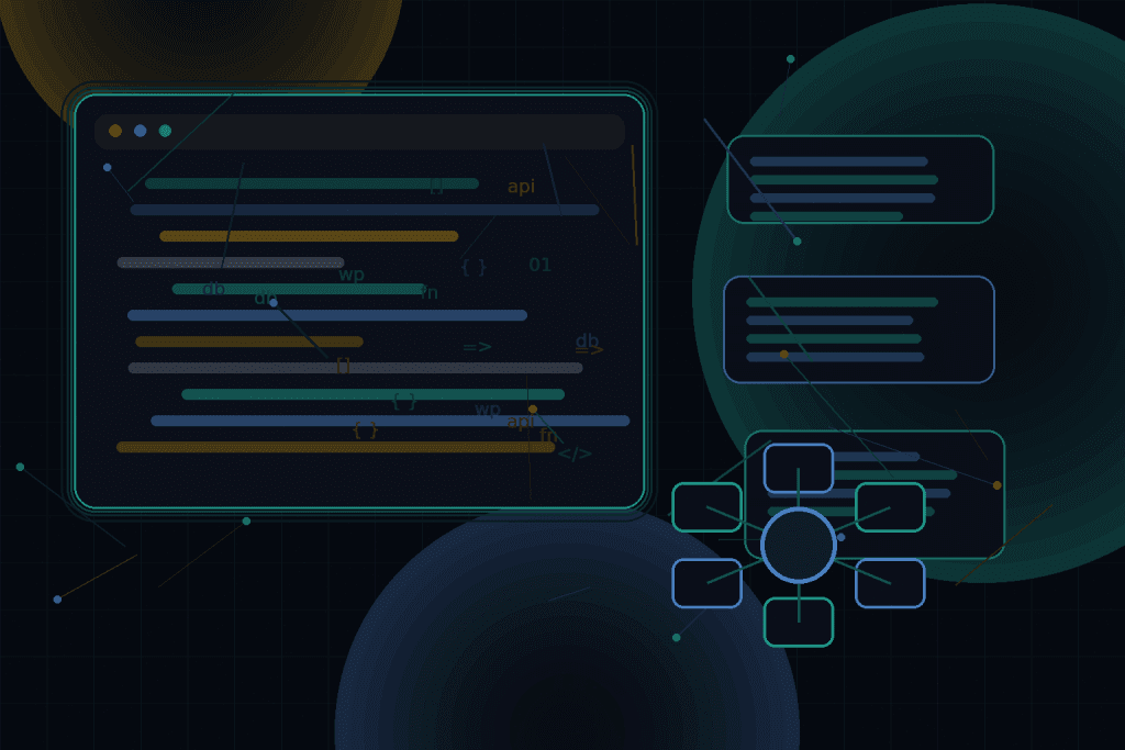 Dark technical editorial illustration for Safely exposing custom WordPress data to frontend apps