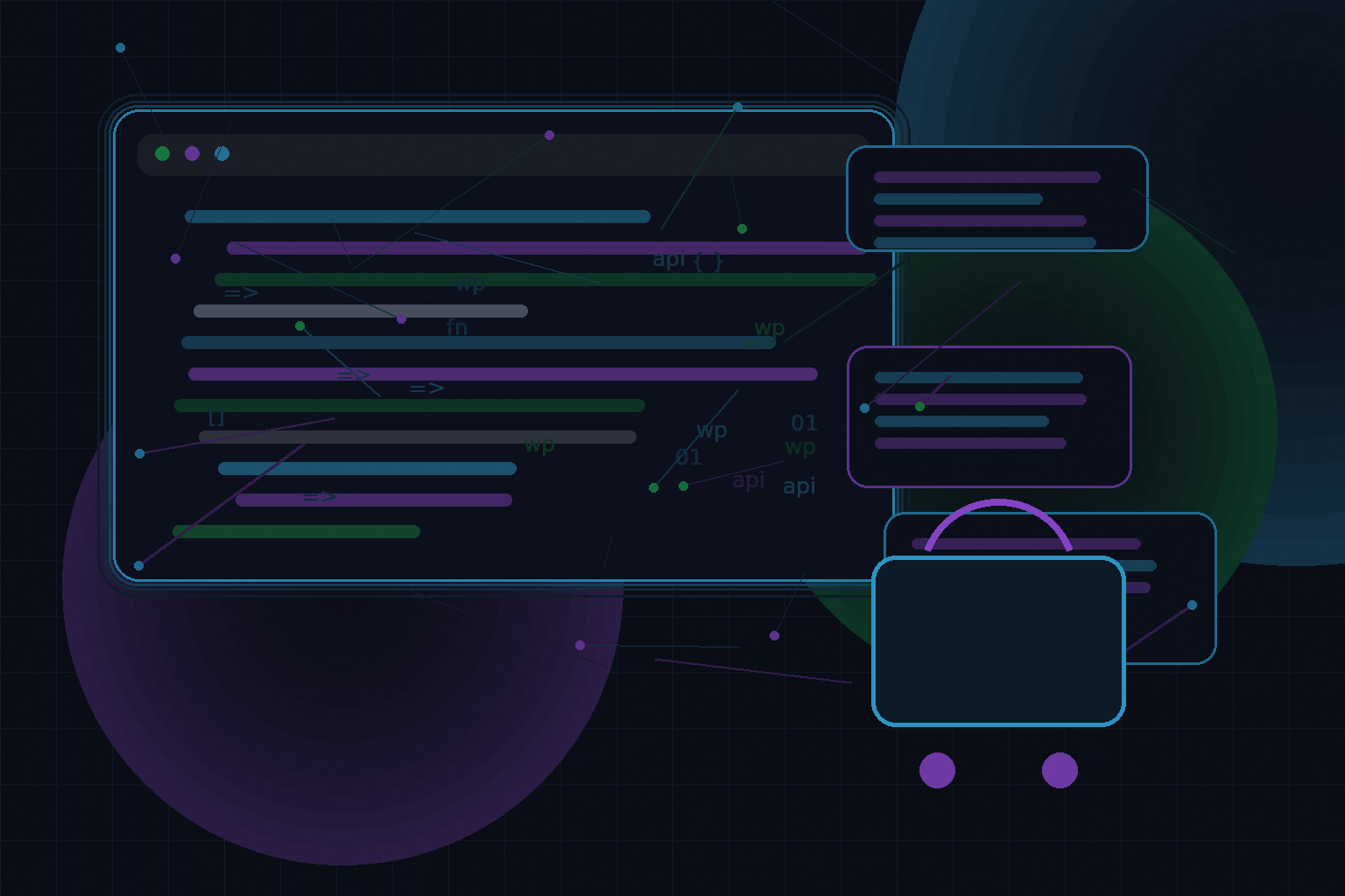 Technical editorial illustration for Synchronizing WooCommerce inventory with external systems