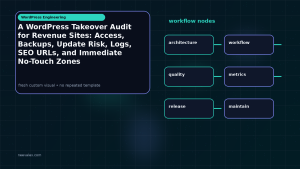Generated visual related to A WordPress Takeover Audit for Revenue Sites: Access, Backups, Update Risk, Logs, SEO URLs, and Immediate No-Touch Zones